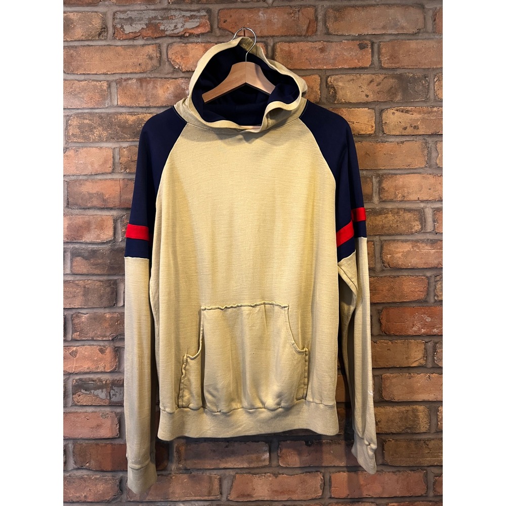 Vintage Kmart Colorblock Hoodie Mens Large Tan Navy Blue Red Raglan Sweatshirt